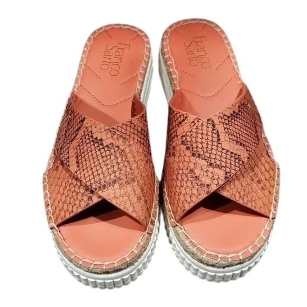 Franco Sarto Platform Espadrille Snake Print Crossover Slide Sandals Size‎ 7.5